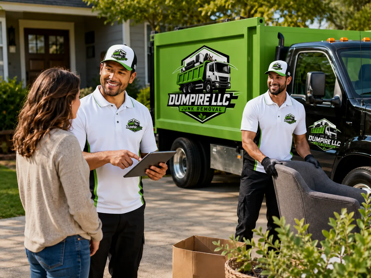 Dumpire LLC junk removal team providing a fast service quote and scheduling support for residential cleanup needs.