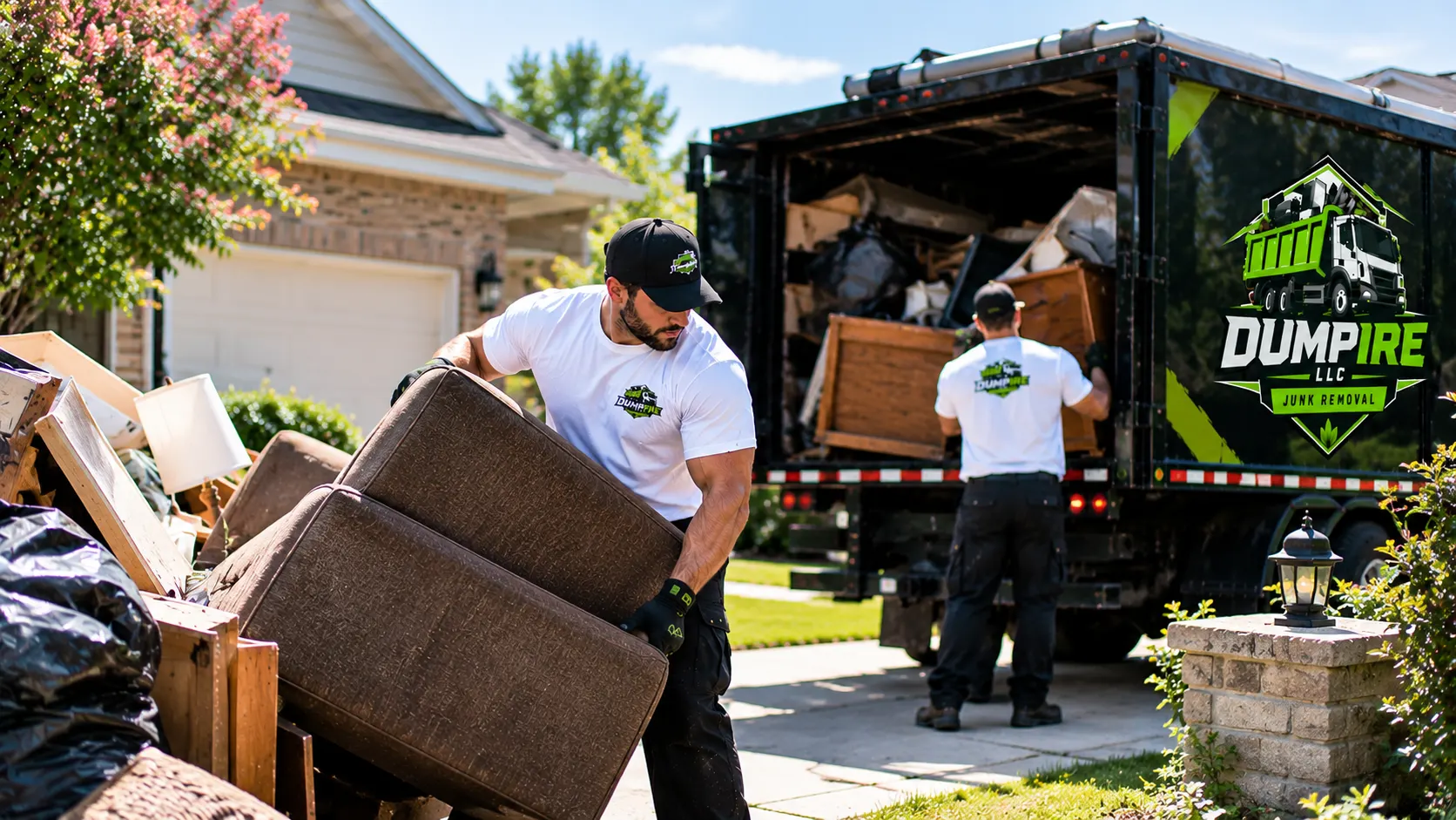 DUMPIRE LLC workers removing bulky furniture and household debris during a junk removal service
