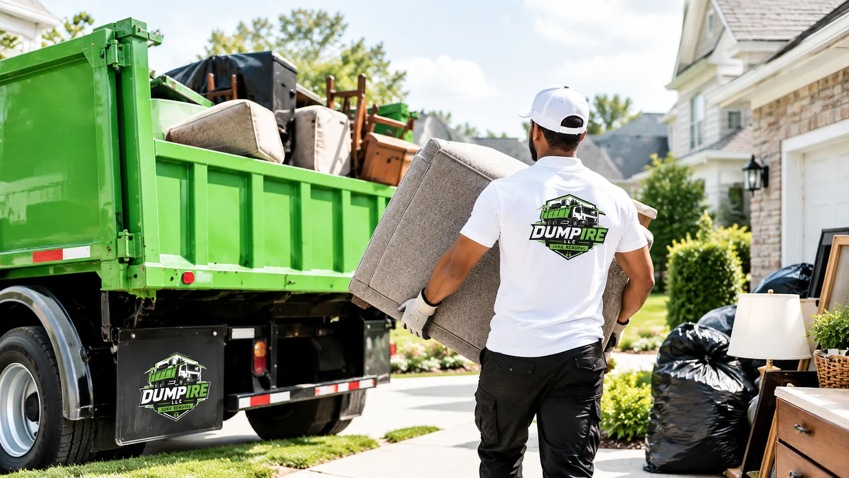 Dumpire LLC junk removal service loading furniture in Fort Washington, Maryland