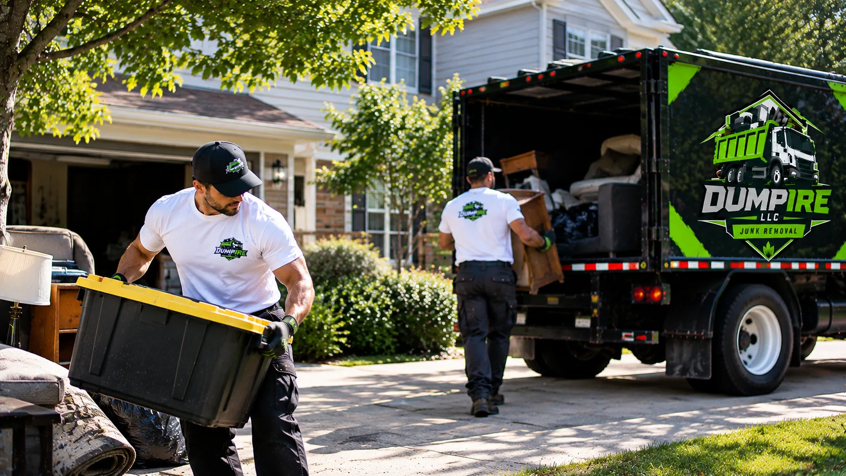 DUMPIRE LLC workers removing household items and debris during a junk removal service