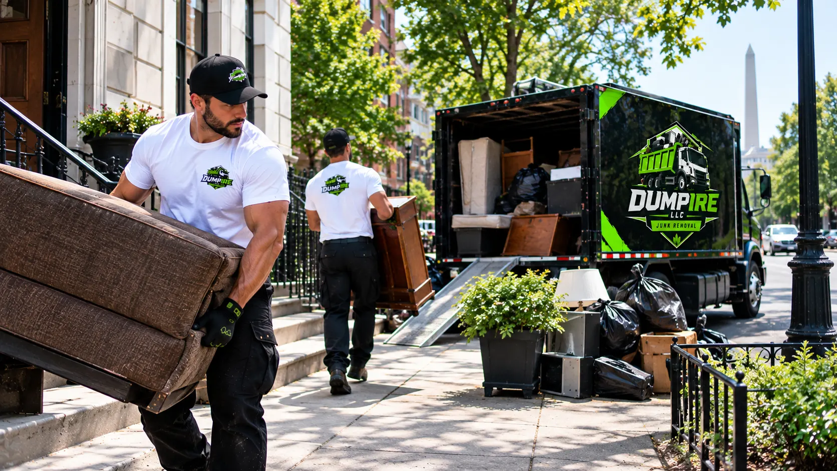 DUMPIRE LLC workers removing furniture and household debris during a junk removal service
