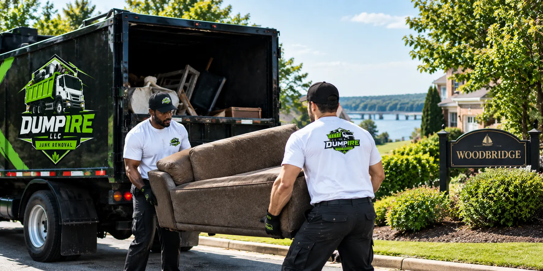 DUMPIRE LLC workers removing a sofa in Woodbridge, VA