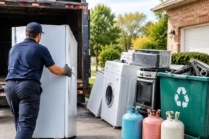 Appliance disposal in Fairfax County showing refrigerator removal, Freon handling, appliance recycling, and restricted items